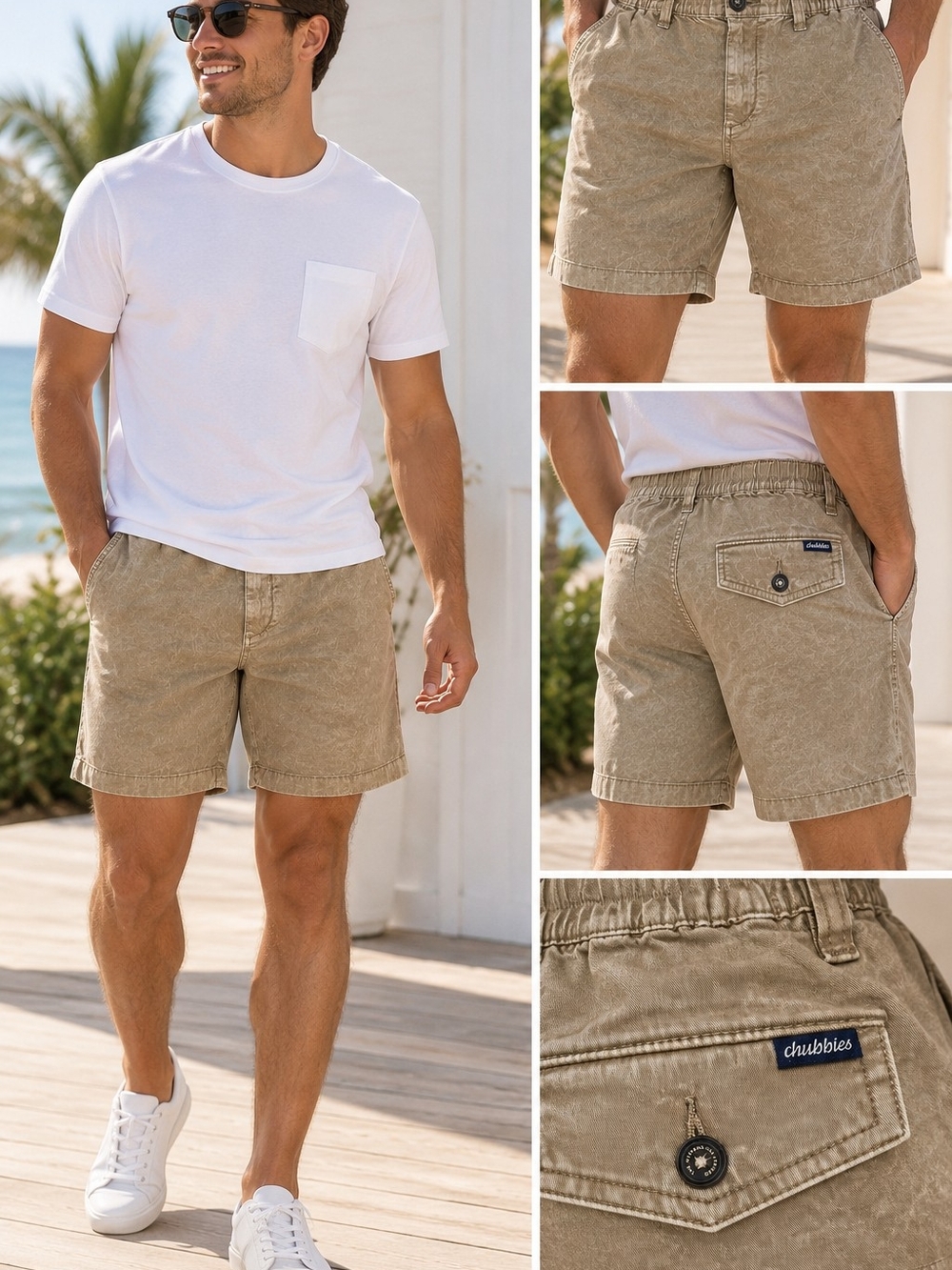 Chubbies Men's Khaki Elastic-Waist Shorts Size S
